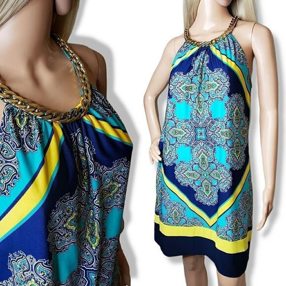 Dress Barn Paisley Halter Chain Neckline Dress - Picture 1 of 11